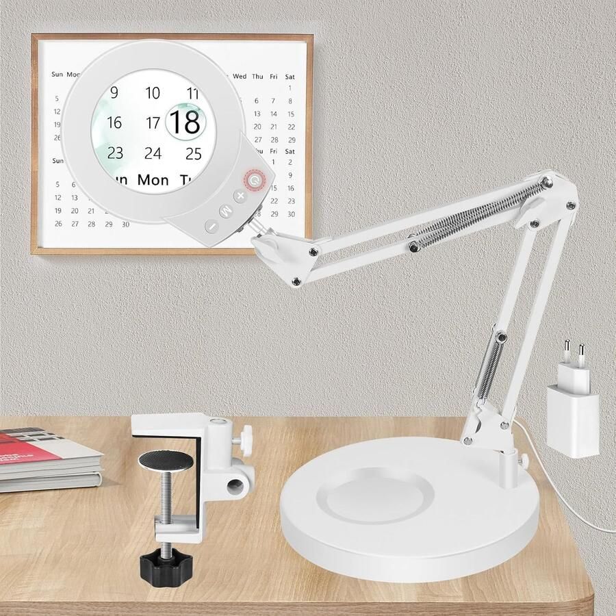 Vergrootglas met licht en standaard 5 x 10 x vergrootglas 2-in-1 led-vergrootlamp met klem en basis bureaulamp met 5 kleurmodi dimbaar led-vergrootlamp voor hobby knutselen werkplek