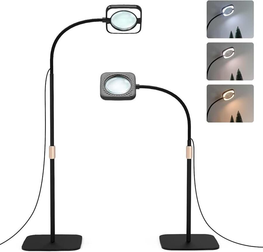 Vergrootglas met licht en standaard: 8-voudige led-vloerlamp met 3 kleurtemperatuurinstellingen vergrootlamp met 56 dimbare ledlampen om te lezen voor senioren hobby's en knutselen