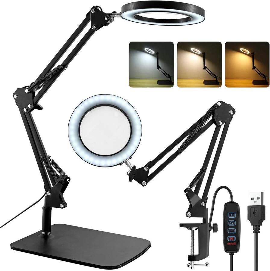Vergrootglas met licht en standaard bureauvergrootlamp met verstelbare zwenkarm led-verlicht vergrootglas met klem echt glazen lens voor lezen hobby's werken en knutselen