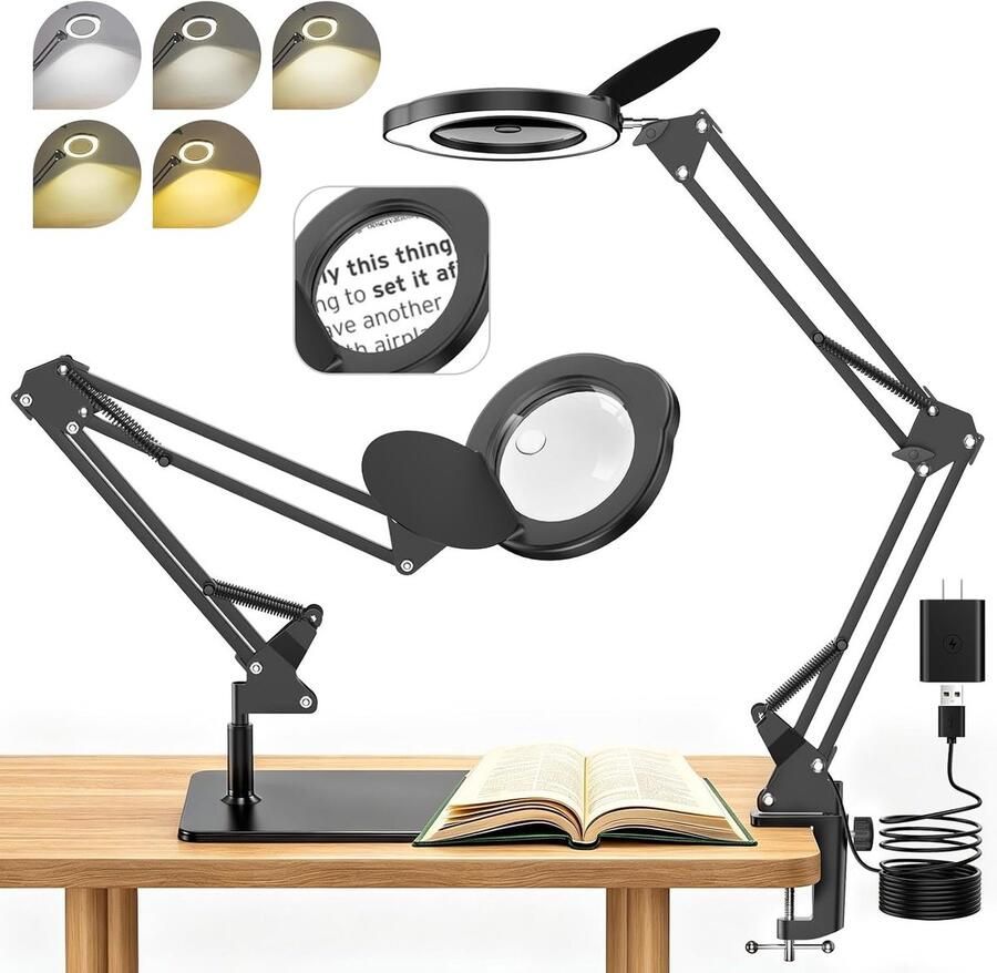 Vergrootglas met licht en standaard en klem