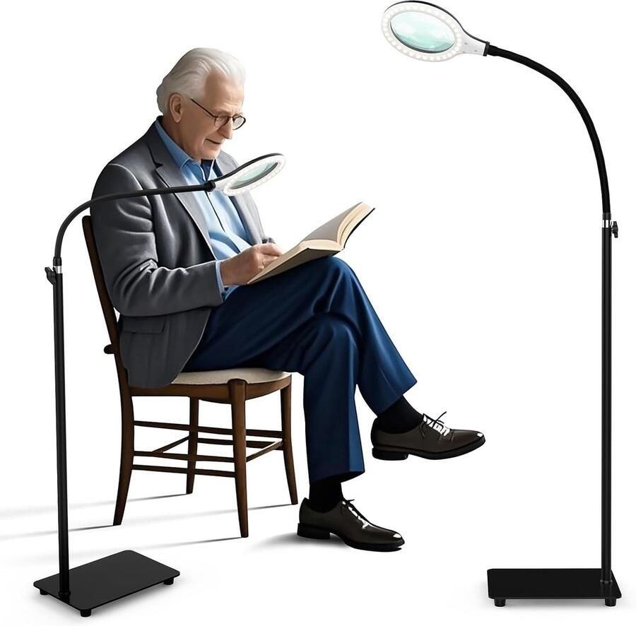 Vergrootglas met licht en standaard vergrootlamp met flexibele zwanenhals dimbare vergrootglas met 54 stks LED-licht voor senioren lezen ambachtelijke close work