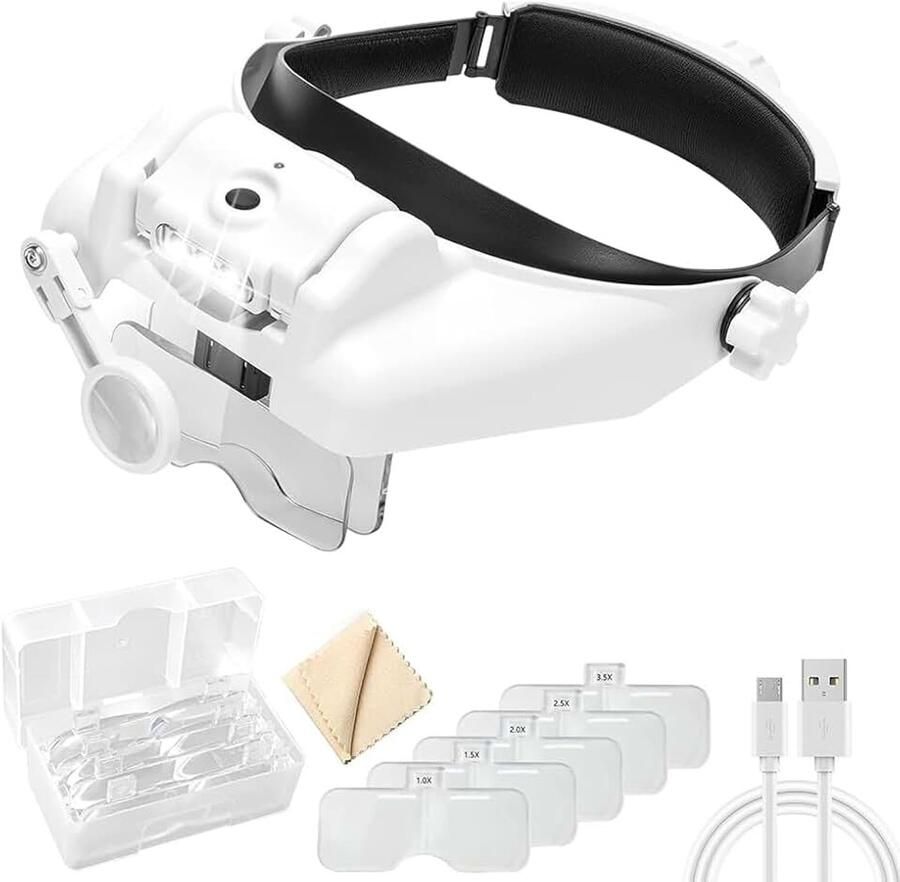 Vergrootglas met licht hoofdbandvergrootglas USB-oplaadbaar loepbril met 3 ledlampen en 2 instelbare helderheid hoofdbandvergrootglas voor modelbouw lezen juweliers knutselen 1 0x 1 5x 2 0x