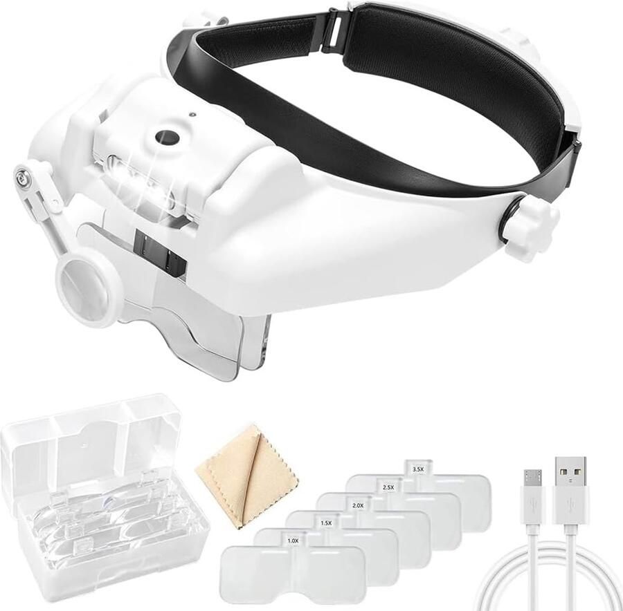 Vergrootglas met licht hoofdbandvergrootglas USB-oplaadbaar loepbril met 3 ledlampen en 2 instelbare helderheid hoofdbandvergrootglas voor modelbouw lezen juweliers knutselen 1 0x 1 5x 2 0x