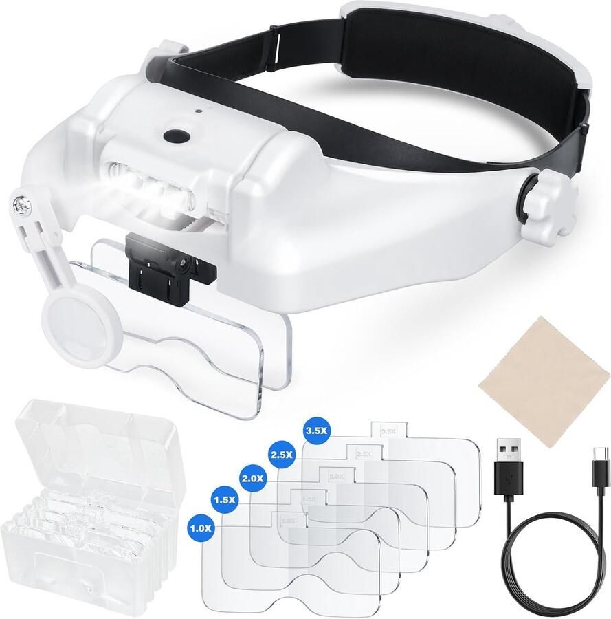 Vergrootglas met licht vergrootbril met licht 3 leds USB Charge 5 verwisselbare lenzen 1 0 x 1 5 x 2 0 x 2 5 x 3 5 x voor modelbouw reparatie van horloges borduurwerk kleine