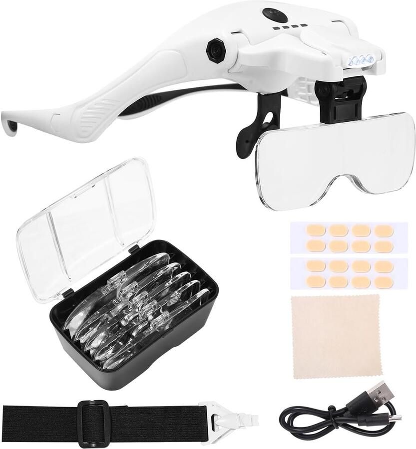 Vergrootglas met USB-opladen vergrootglas met licht verstelbare handen vrij headset Magnifier met 2 headsets led-hoofdband verwisselbare reparatiebril 5 lenzen