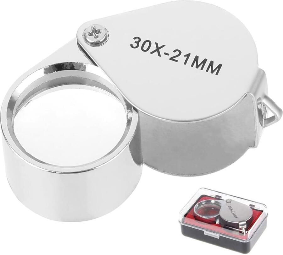 Vergrootglas voor juweliers 30 x zakloep metaal opvouwbaar met opbergdoos vergroting voor horloges sieraden knutselen botanisten diamanten munten stempels precisiewerk