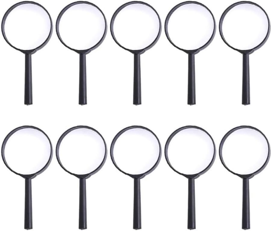 Vergrootglas voor kinderen 10 stuks 5-voudige vergroting 60 mm vergrootglas voor kinderen zwarte kunststof handloep voor detectief set kinderen natuurverkenning lezen bekerloep voor