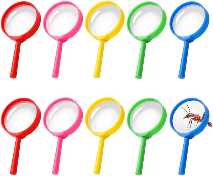 Vergrootglas voor kinderen 10 stuks 60 mm kleurrijke vergrootglazen in rood geel blauw groen roze ideaal voor detectiespellen outdoor-avonturen en cadeaus voor kinderen