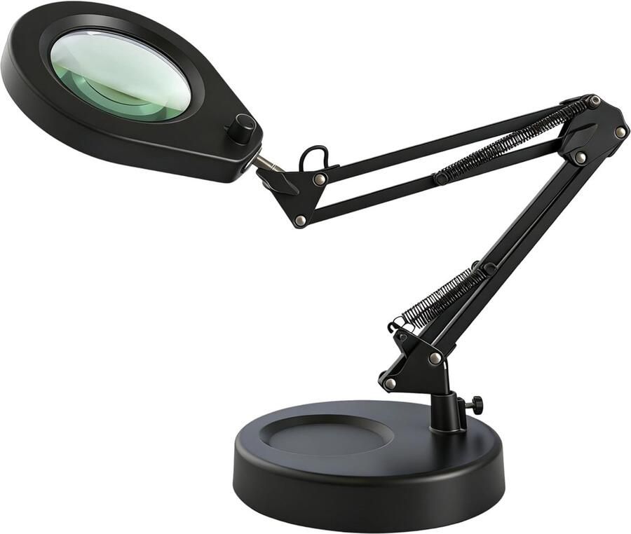 Vergrootlamp met ronde voet & klem 5 dioptrieën glazen lens