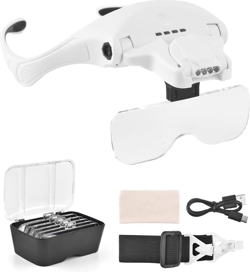 Vergrotingsbril vergrootglas USB-opladen met 4 leds licht en aanraakschakelaar hoofdlamp voor het lezen van sieraden borduurwerk diamantschilderen