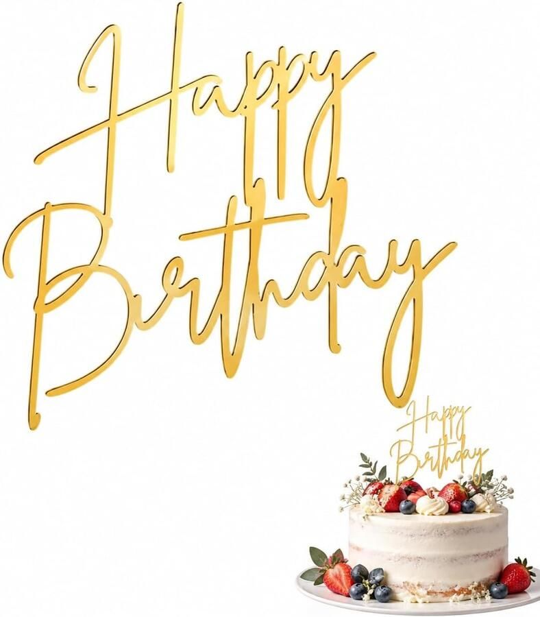 Verjaardag taarttopper acryl goud – herbruikbare decoratie voor verjaardagstaart – cake decoratief – elegant taartdecor voor feestjes – geschikt voor alle taartformaten – feestversier
