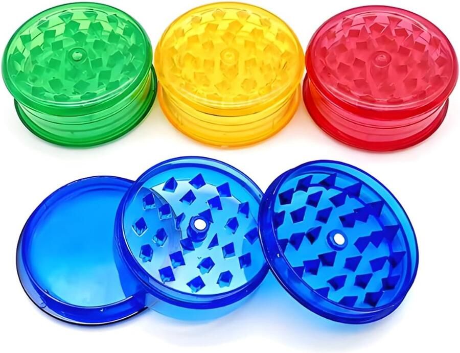 Verpakking Met 4 Kunststof Grinders 60mm 3-Delig Ideaal Voor Kruiden En Specerijen Mix Van 4 Willekeurige Kleuren
