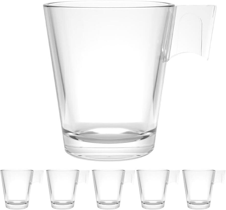 Verpakking met 6 koffiekopjes grote kopjes 21 cl transparant glas (Lungo met melk)