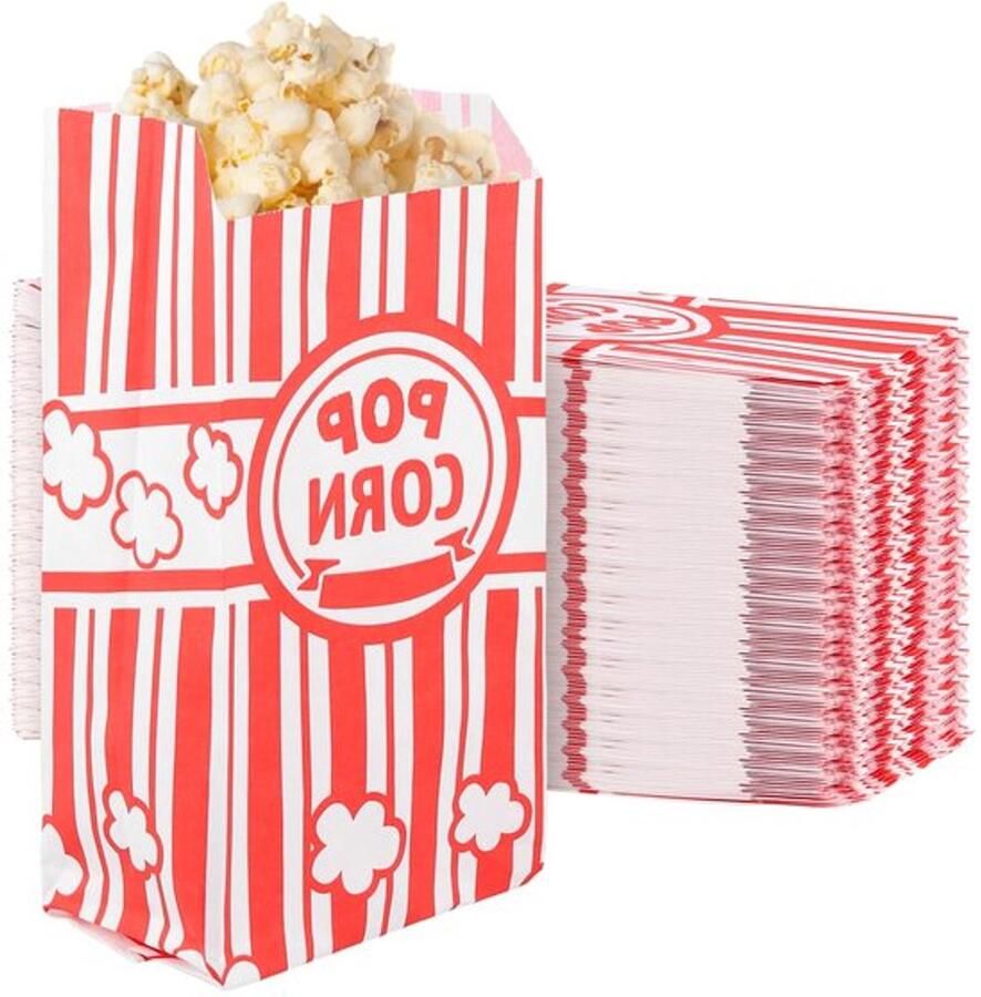 Verpakking van 300 Popcornzakken Kleine Popcornzakken Vintage Retro Stijl Oliebestendige Coating Rood Witte Gestreept 21 x 9 x 6 cm