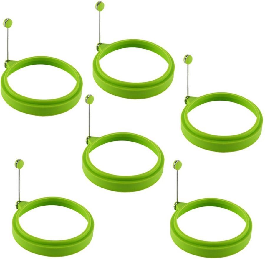 Verpakking van 6 eierringen eiervormen siliconen eierringen pannenkoekvormen ronde eiervormen (groen) - Foto 2
