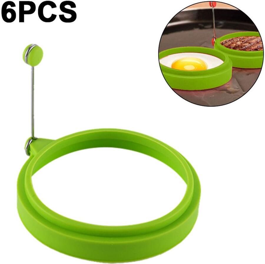Verpakking van 6 eierringen eiervormen siliconen eierringen pannenkoekvormen ronde eiervormen (groen)