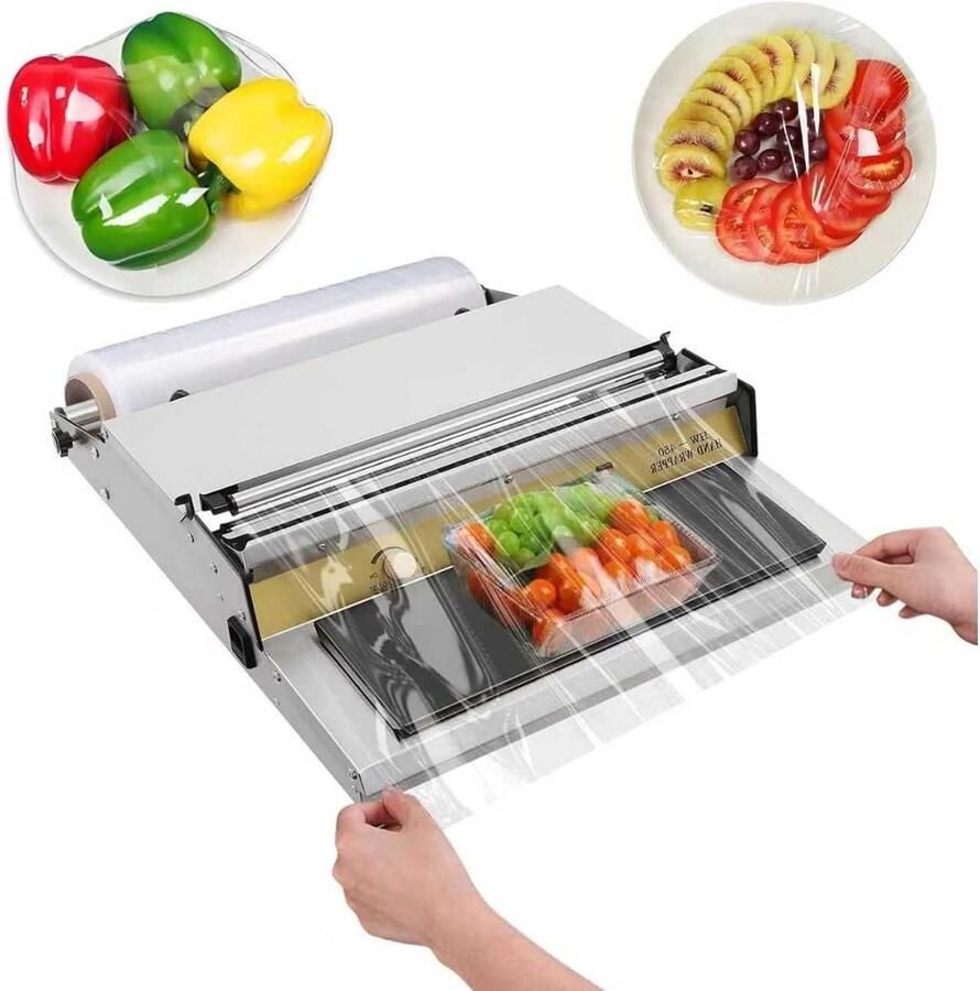 Verpakkingsmachine Plastic Folie Sealer Voedsel Verpakken Verstelbare Temperatuur 450mm Foliebreedte Zilver