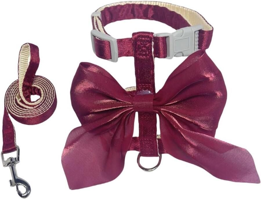Verstelbaar kattenharnas met riem en halsband grote decoratieve strik ideaal voor katten en kleine honden comfortabel en veilig (rood)
