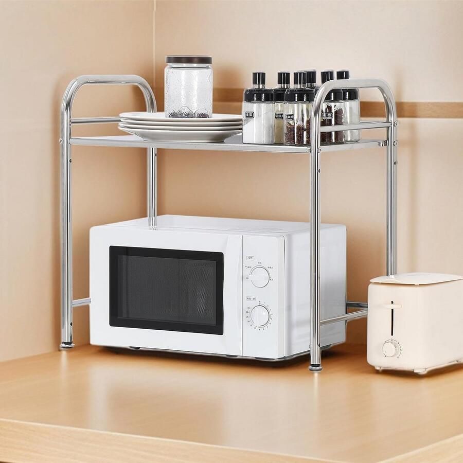 Verstelbaar RVS Magnetronrek voor Aanrecht Stevige Oven Toaster en Airfryer Standaard