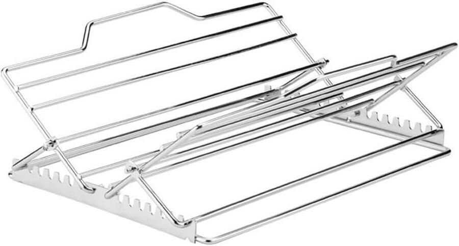 Verstelbaar V-Rack Pluimvee Stand Roosteren in Oven 7-Positie Pasvorm 27 x 26 cm Zilver
