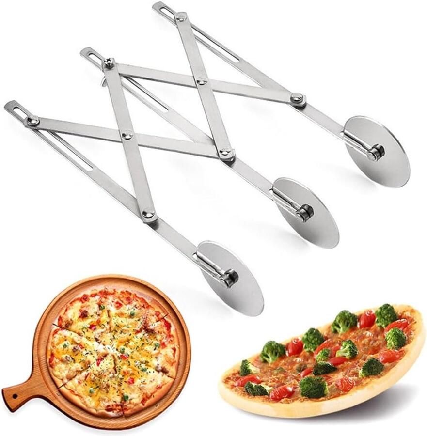 Verstelbare 3-Wielige Deegsnijder Pizzasnijder en Deegverdeler voor Bakken Keuken Gereedschap voor Brood en Taarten