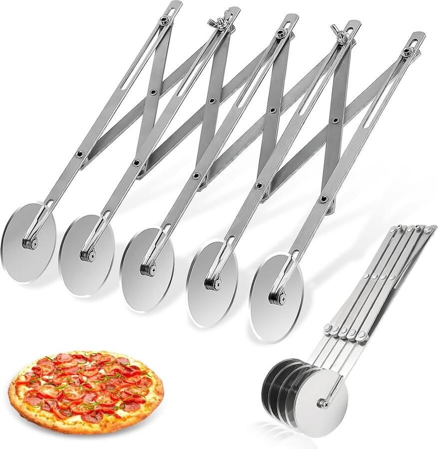 Verstelbare 5-Wiel Pizza Snijder van RVS voor Perfecte Pizza Taart en Deeg Ideaal voor Keuken en Restaurant