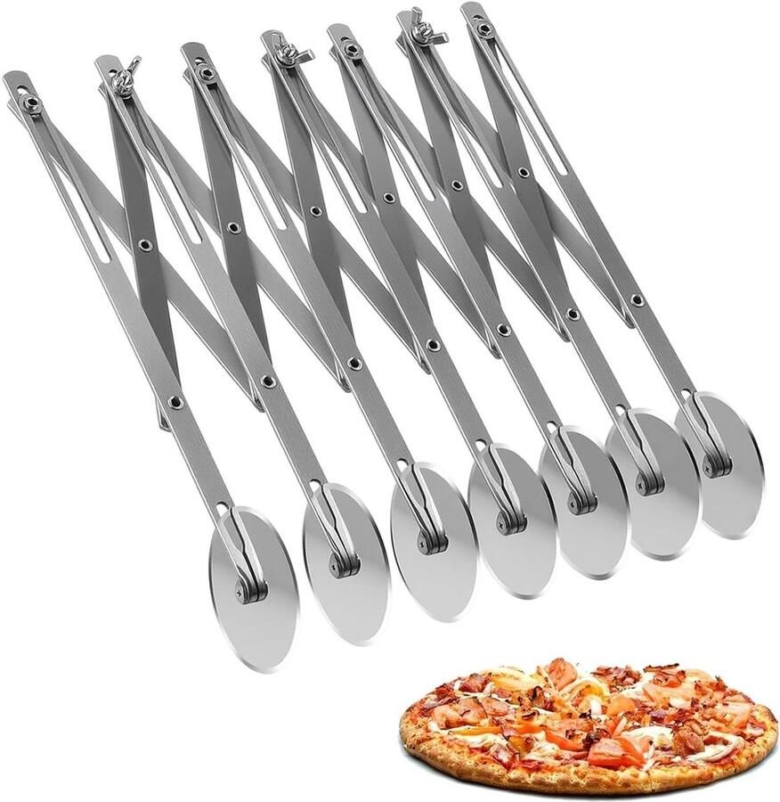 Verstelbare 7-in-1 pizzasnijder van roestvrij staal multifunctioneel deegsnijgereedschap voor pizza taart en wafels Tijdbesparend en opvouwbaar ontwerp voor eenvoudig gebruik