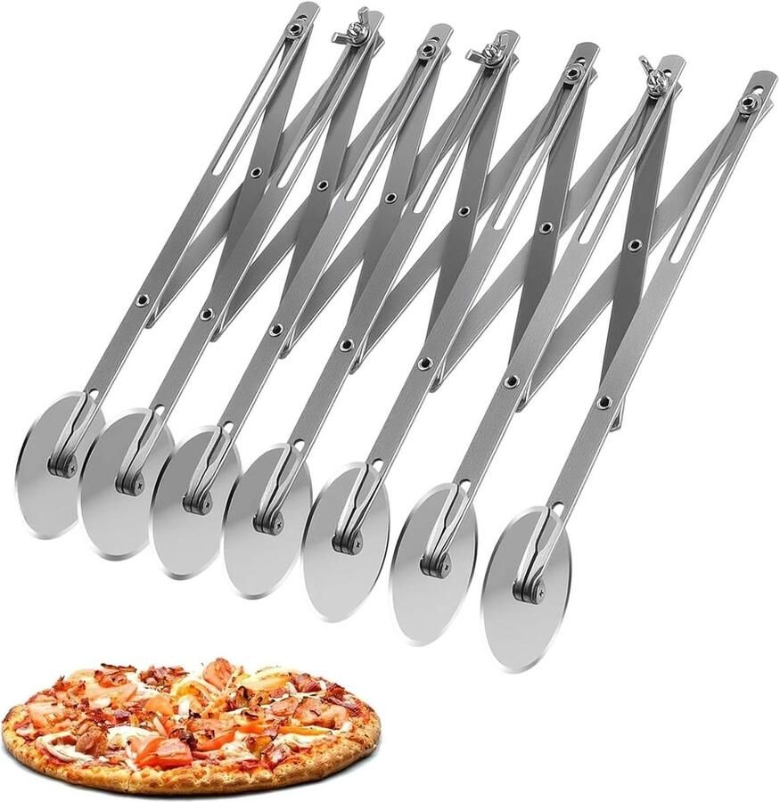 Verstelbare 7-in-1 Pizzasnijder van RVS Uitbreidbare Deegsnijder voor Pizza Taart en Wafels Multi-functioneel Deegsnijgereedschap voor Efficiënt Snijden en Makkelijk Opslaan