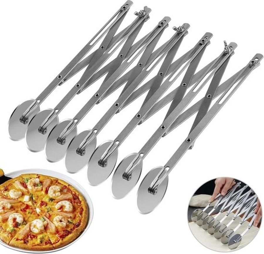 Verstelbare 7-Wiel Roestvrijstalen Snijder voor Pizza Taart en Deeg