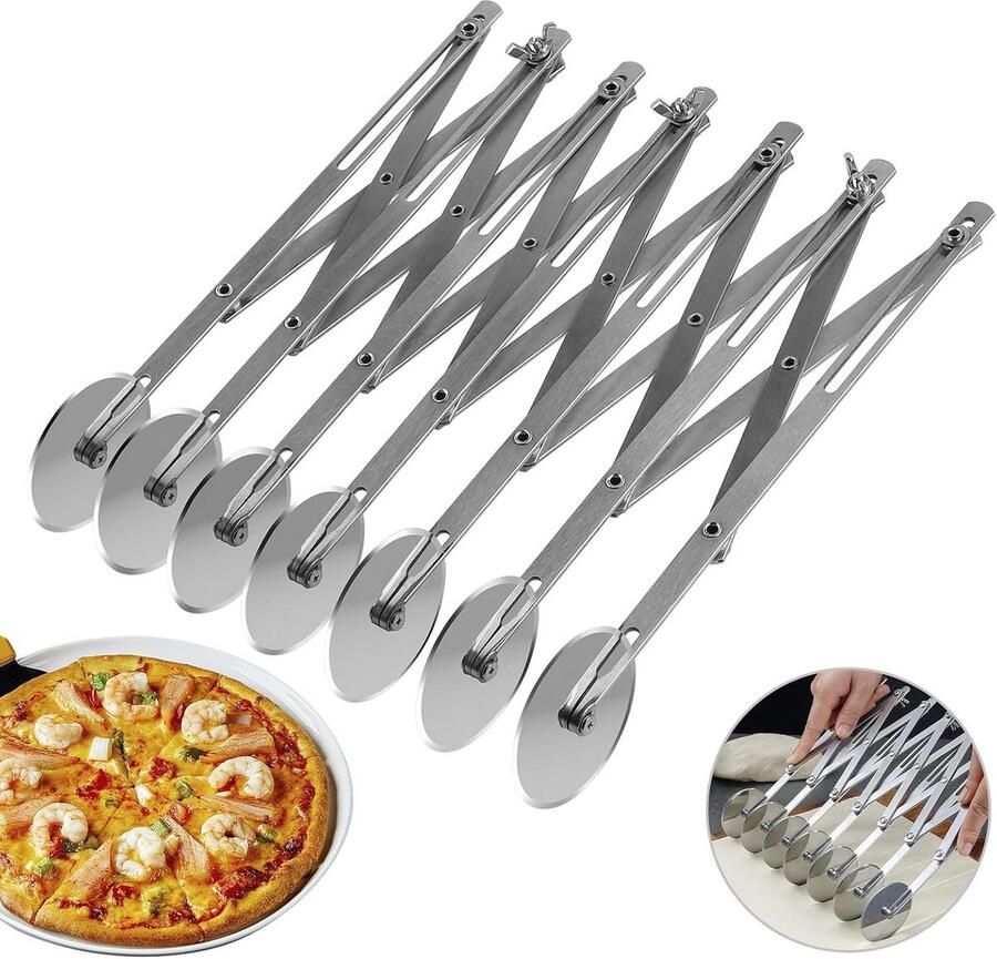 Verstelbare 7-Wiel Roestvrijstalen Snijder voor Pizza Taart en Deeg
