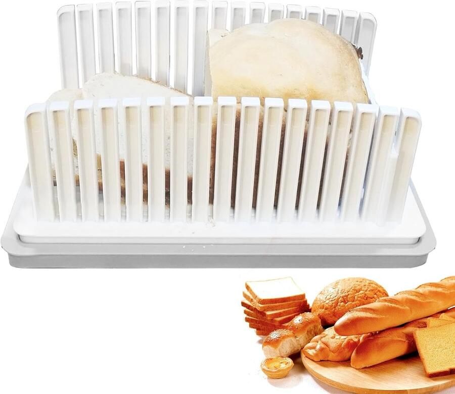 Verstelbare Broodsnijder Toast Snijder Gelijkmatig Snijden Geïntegreerde Kruimellade 33.5 cm Lengte Wit