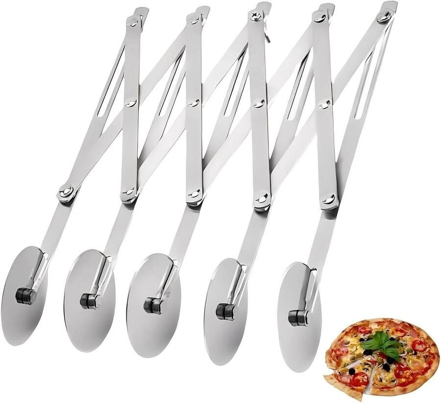 Verstelbare deegsnijder met 5 wielen roestvrijstalen pastacutter voor pizza pannenkoeken en bladerdeeg