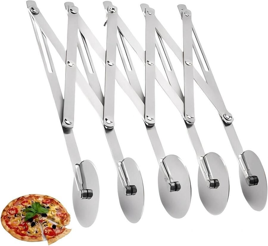 Verstelbare deegsnijder met 5 wielen roestvrijstalen pastasnijder voor pizza pannenkoeken en bladerdeeg