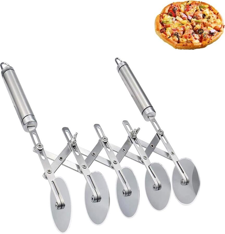 Verstelbare deegsnijder met 5 wielen roestvrijstalen pizza- en taartsnijder vaatwasserbestendig ideaal voor deeg gebak en pizza snijden