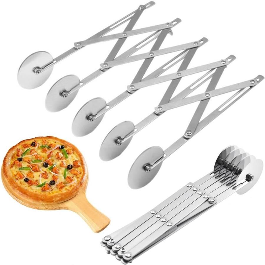 Verstelbare Deegsnijder met 5 Wielen van RVS Ideaal voor Pizza en Taart Bakaccessoire Vaatwasserbestendig Perfect voor Bakken en Snijden