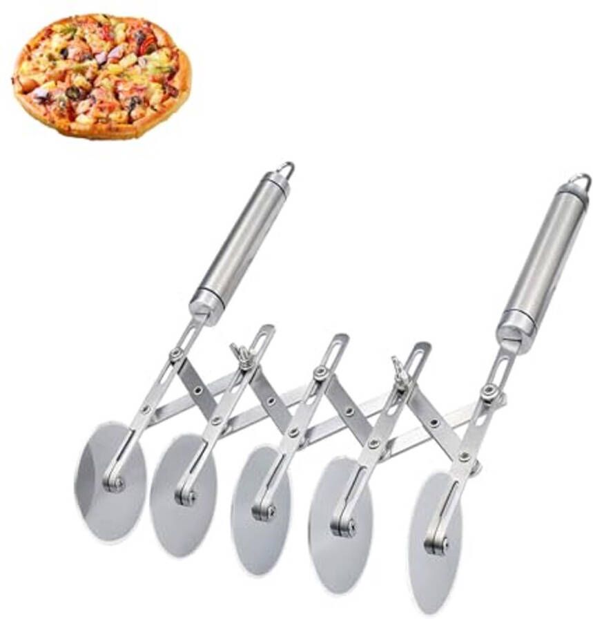 Verstelbare Deegsnijder met Handgreep 5-wielige RVS Pizzasnijder voor Taarten en Gebak