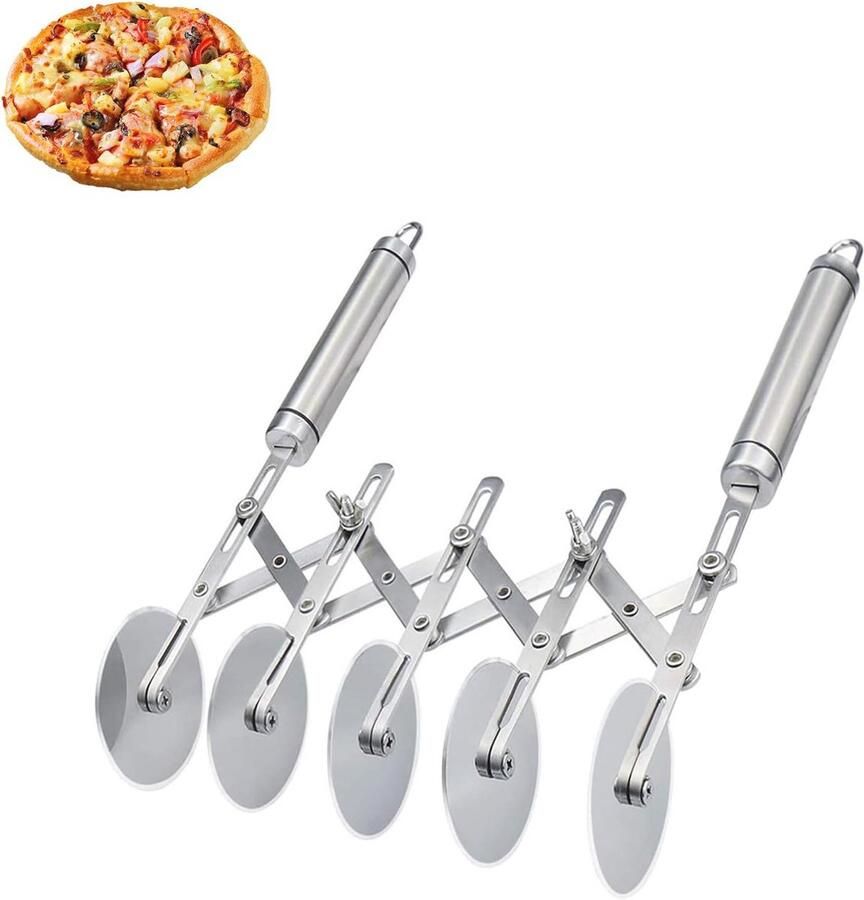 Verstelbare Deegsnijder met Handgreep 5-wielige RVS Pizzasnijder voor Taarten en Gebak
