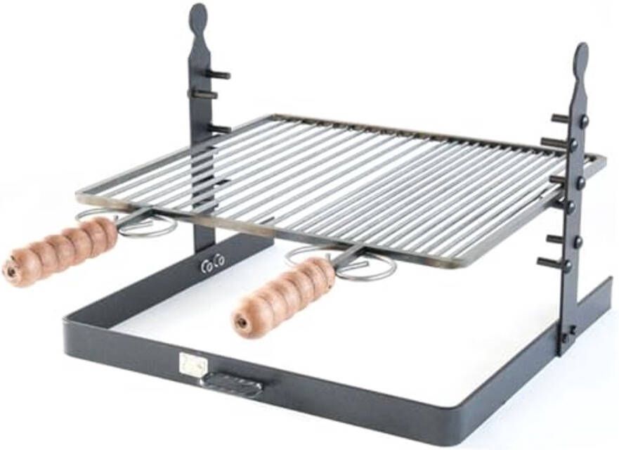 Verstelbare Grillpan met Houten Handgrepen 40 x 37 cm Smeedijzer
