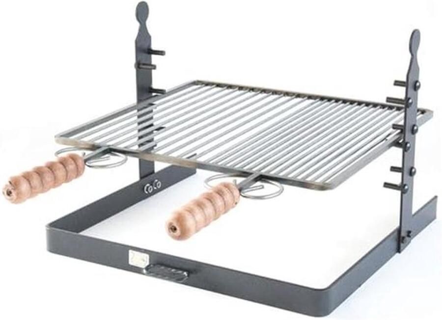 Verstelbare Grillpan met Houten Handgrepen 40 x 37 cm Smeedijzer