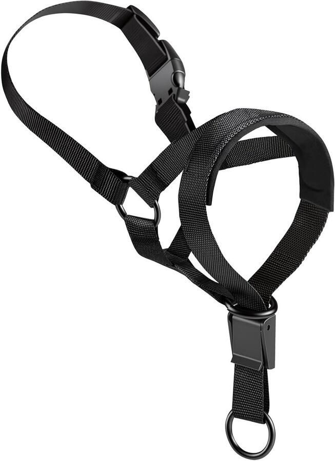 Verstelbare Hondenhalsband met Kinclip Comfortabel Hoofdtuig voor Honden om Trekken te Voorkomen Zacht Gevoerd en Gebruiksvriendelijk voor Dagelijkse Wandeling (M Zwart)