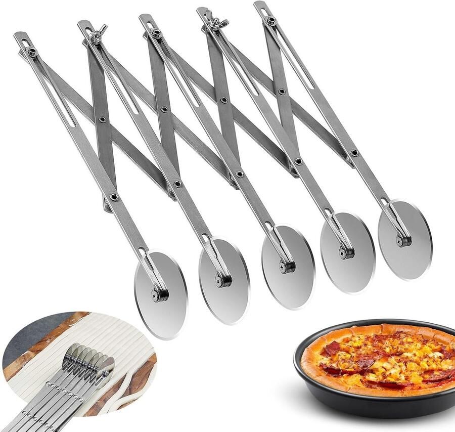 Verstelbare Multi-Wheel Pizzasnijder van RVS Multifunctionele Keuken Tool met 5 Wielen voor Perfecte Pizzaslices