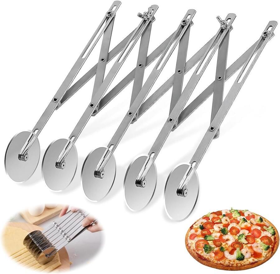 Verstelbare pizzasnijder met 5 wielen voor deeg en gebak