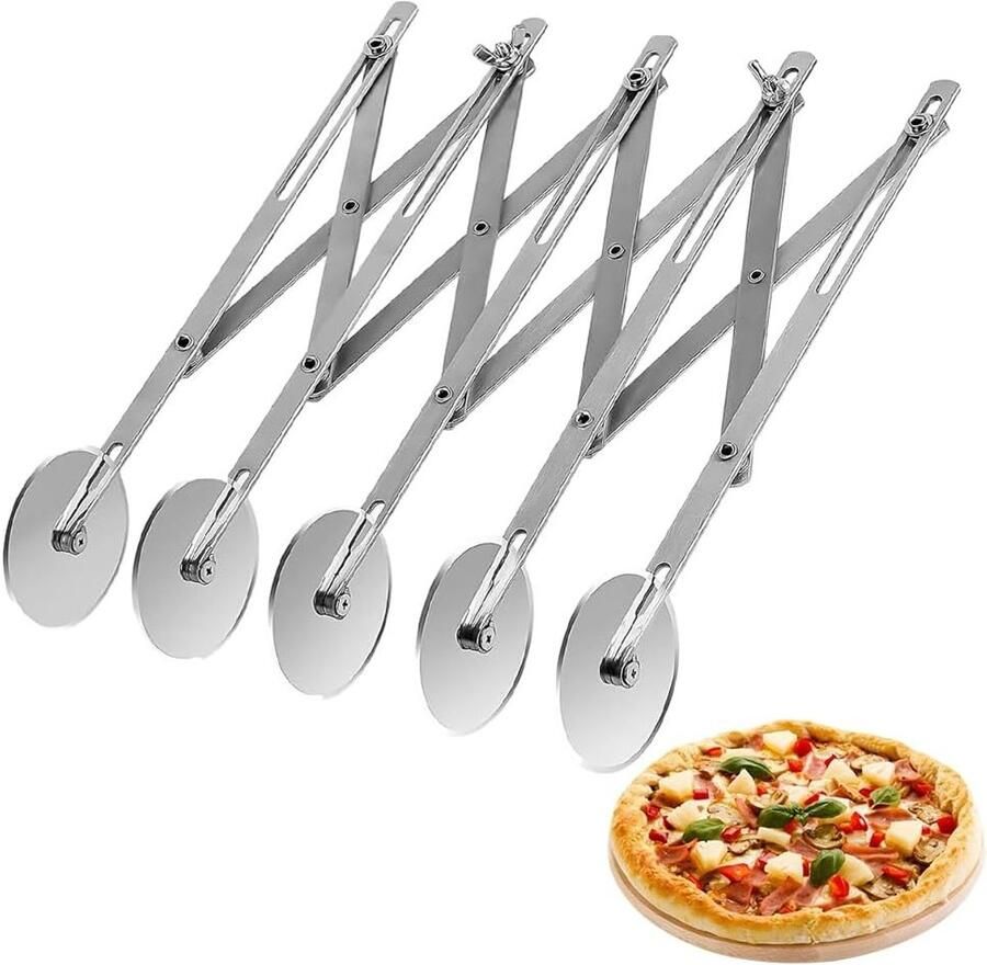 Verstelbare RVS Deegsnijder met 5 Wielen en Scherpe Blades voor Pizza Brood en Taart Bakken