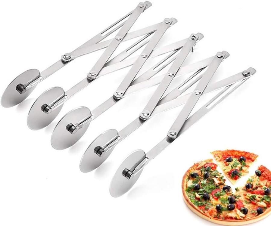 Verstelbare RVS Deegsnijder voor Taarten Pizzas en Koekjes 5 Wielen Ideaal voor Bakken en Decoreren