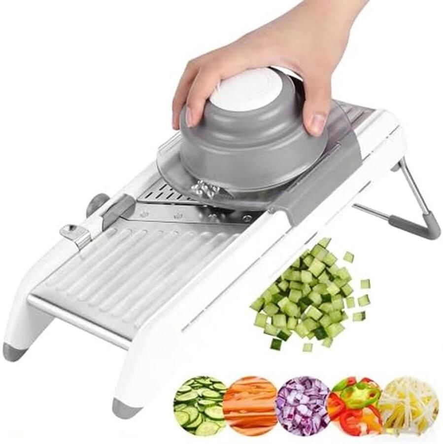 Verstelbare Snijmachine Keuken Groentehakselaar Efficiënte Maaltijdbereiding Instelbare Diktes 35x14x5cm Wit