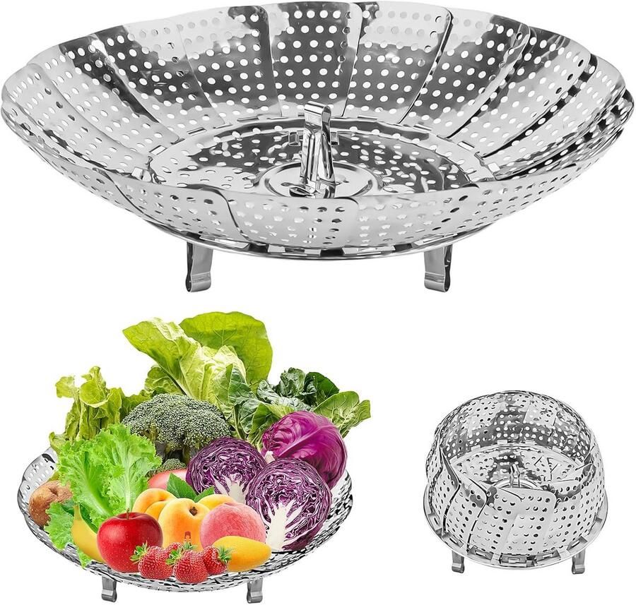 Verstelbare Stoommand RVS voor Groenten Vis en Zeevruchten (15-27 cm)