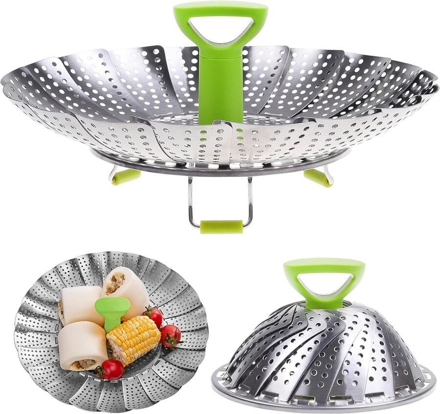 Verstelbare Stoommand Uitschuifbare Roestvrijstalen Stoomboot met Handvat voor Potten en Pannen