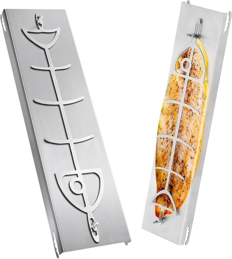 Verstelbare Visgrill RVS Rooster 5-Voudig Draaibaar 180° Voor Barbecue en Vuurkorf