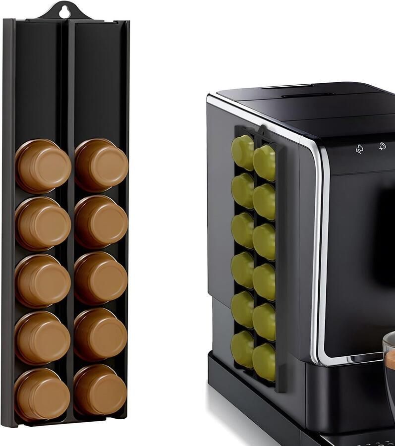 Verstelbare Wandhouder voor Koffiecapsules Geschikt voor Nespresso Dolce Gusto en Tassimo Opslagoplossing voor Koffiepads (Zwart 1 Stuk)