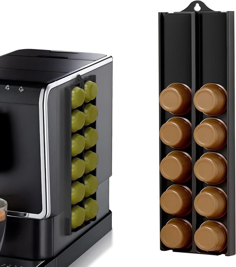 Verstelbare Wandhouder voor Koffiecapsules Geschikt voor Nespresso Dolce Gusto en Tassimo Opslag voor Koffiepads (Zwart 1 Stuk)